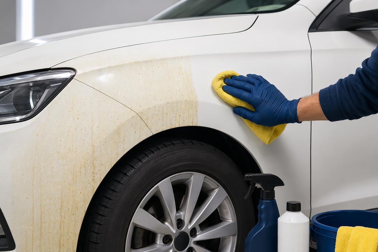 Comment enlever une tache jaune sur une carrosserie blanche ?