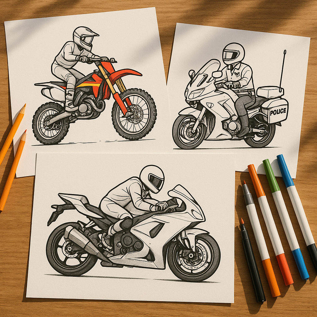 Coloriage à imprimer moto : modèles faciles et gratuits