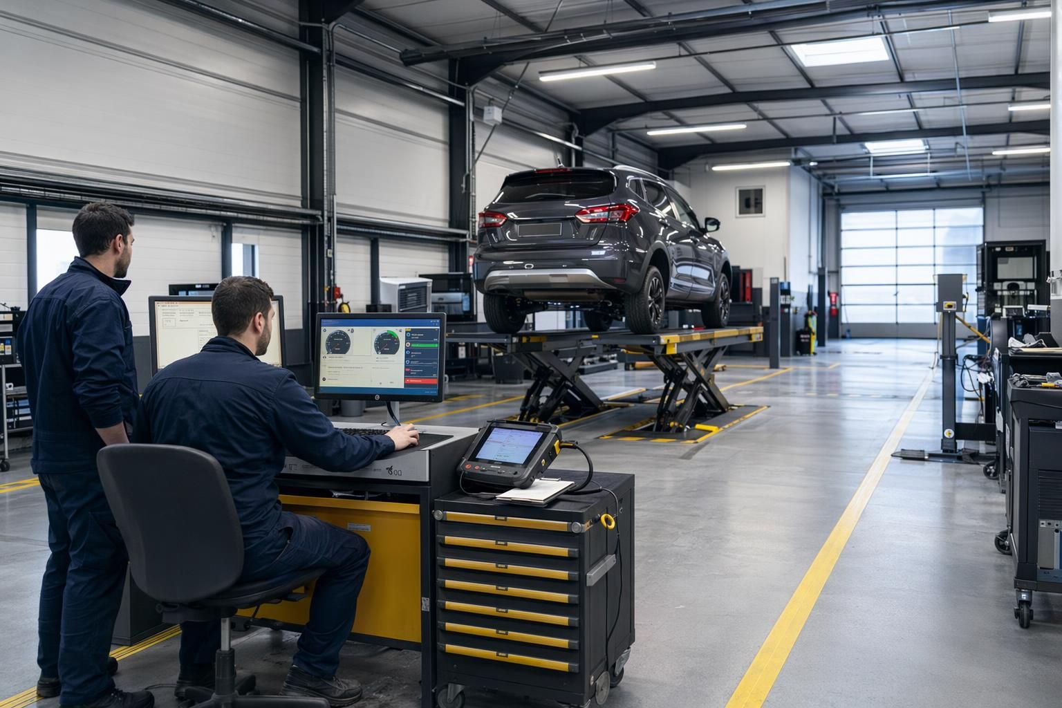 Vue intérieure d'un centre de contrôle technique en France