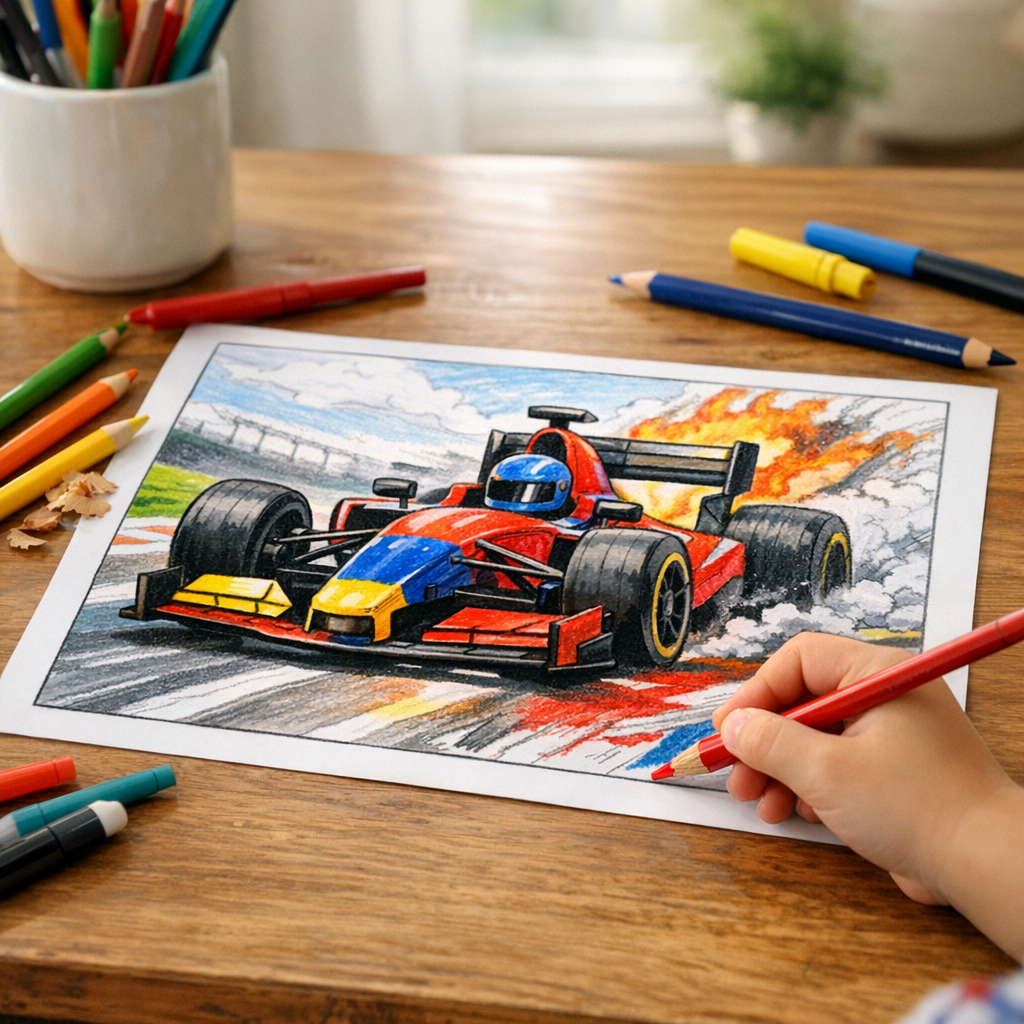 Voiture de course coloriage : modèles à imprimer selon l’âge